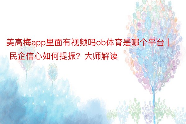 美高梅app里面有视频吗ob体育是哪个平台 | 民企信心如何提振？大师解读